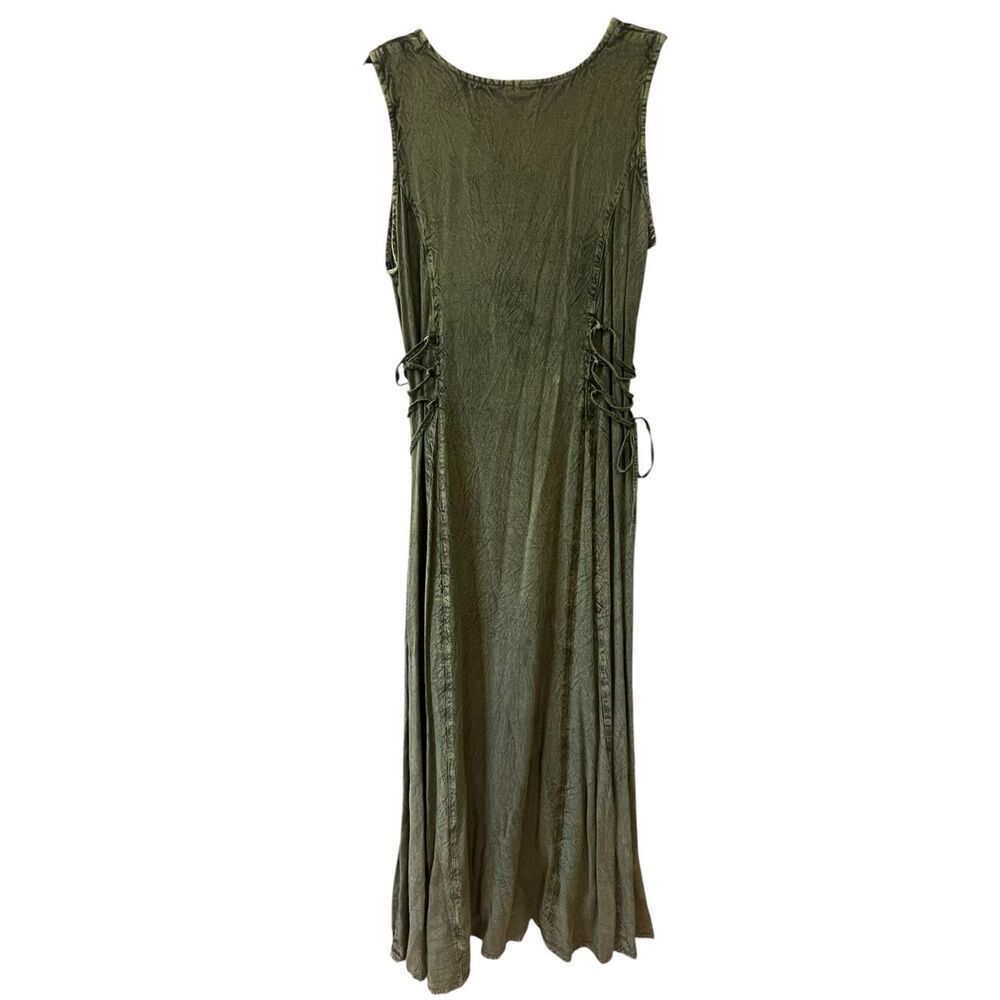 Magic One size green gothic corset pagan embroidery whimsical renaissance dress - Picture 4 of 10